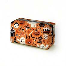 Fun Halloween Pattern Multi-Function Storage Bag, Portable Storage Pouch, Student Desk Stationery Pencil Case, Holiday Gift - Orange - View 4