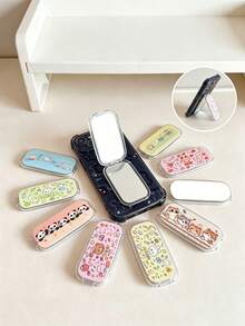 Cartoon Phone Desktop Stand Slouchy Vertical Phone Holder With Back Adhesive Foldable Phone Stand With Mirror 2-In-1 Cute Makeup Mirror Phone Support Stand For Girls Essential For Outings Portable For Touch-Ups Convenient To Carry Perfect Gift For Girls Phone Decoration Accessory Birthday Gift Party Favor - Multicolor - View 8