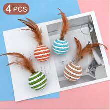 4pcs Cat Toys, Random Color Ball Design, Cat Teaser Stick, Suitable For Cat Interaction - Multicolor - View 8