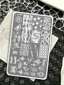 1pc Dark Night Spider Shadow Print Steel Plate, Multiple Spider Web, Skull, Snake, Python, Feather Thorn Rose, Moon Fireworks, 50+ Embossed Patterns, Halloween Costume Party Makeup Template, Dark Gothic Makeup Artist Creative Tool, One-Time Transfer Print, Suitable For Nail Salon And Home Use, Affordable DIY Beginner Item, Shiny Metallic Silver Texture - Multicolor - View 5