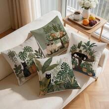 4pcs/1pc Green Plant Cat Pattern Pillow Case Without Insert, Single-Sided Printed Pillow Case, Suitable For Living Room Bedroom Home Decor, All-Season Pillow Case - Multicolor - View 8
