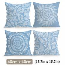 4pcs/1pc Blue And White Leaf Pattern Pillow Case Without Insert, Single-Sided Printed Pillow Case, Suitable For Living Room, Bedroom, Home Decor, All Season Pillow Case - Multicolor - View 14