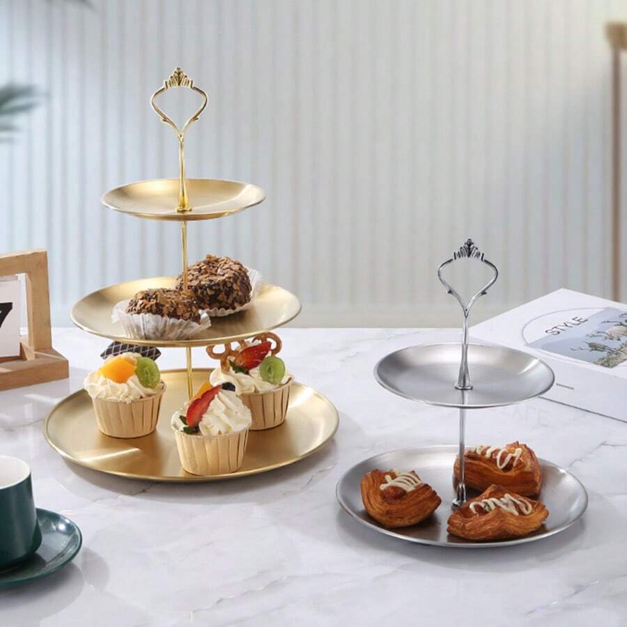 1pc Stainless Steel Multi-Layer Home Storage Tray, Nordic Style Dessert Stand, Afternoon Tea Snack Plate, Luxury Party Decoration - Multicolor - View 1