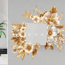 1pc Luxury Gold Floral Outlet Frame Sticker, Self-Adhesive Wall Decal For Home Switch Corner Decoration - Multicolor - View 6