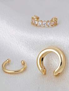 3pcs Fashion Clip Earrings, Elegant Minimalist Ear Clips, Suitable For Women's Daily Casual, Commute, Party And Various Occasions (Only For One Ear) - Gold - View 5