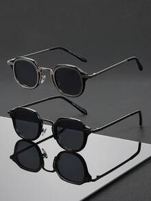 2 Pairs Men's Fashion Frame Glasses, Perfect Blend Of Modern Style And Practicality, Suitable For Vacation, Party, Daily Life, Commuting, Street Photography, Fits All Face Shapes - Multicolor - View 8