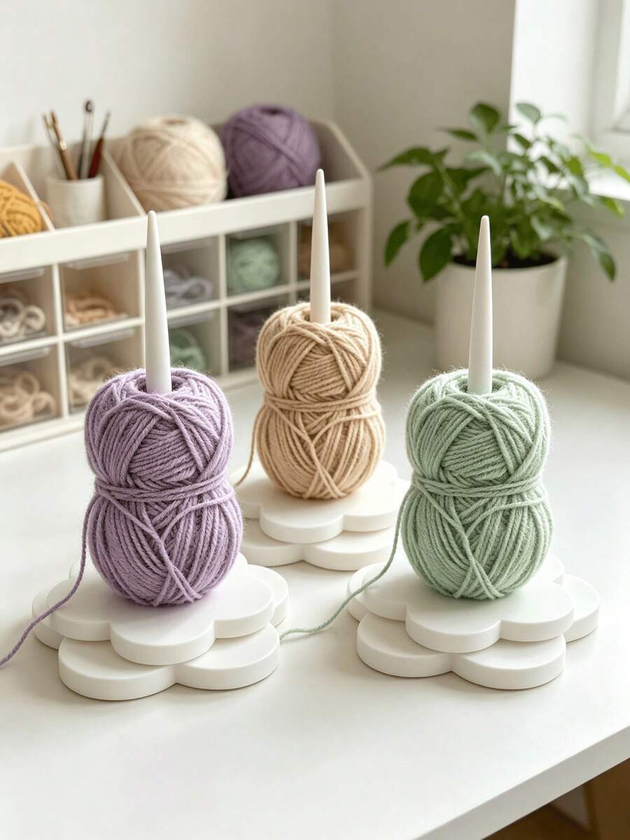 1pc Flower Base Yarn Holder, Rotating Yarn Spindle Stand, Handmade Knitting Auxiliary Tool, Desktop Yarn Storage Decor - Flower - View 1