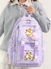 1 Pc, Creative Hamster Pattern Printed Backpack, Large Capacity Casual Backpack, Adjustable Shoulder Straps, Suitable For Daily Commuting And Travel - one-size - View 4