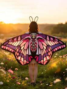 Adult Halloween Animal Costume Cape, Simulated Ladybug, Bee, Butterfly, Dragonfly Wing Design Cape Prop - Multicolor - View 4