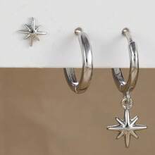 3pcs Gold Starburst Earring Set, Asymmetric Mixed Earrings, Includes Star Studs, Pendant Dangle Earrings, Women's Daily Jewelry - Gold - View 6