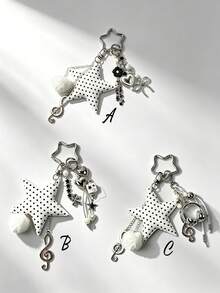 1pc Fashion Polka Dot Star Beaded Chain Pendant Bag Charm Accessory Keychain, For Women's Shoulder Bag, Tote Bag Charm, Keychain Pendant - Multicolor - View 4