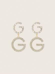 Valisandre Rhinestone Letter Decor Drop Earrings - Yellow Gold - View 2