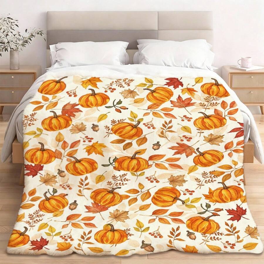 [Super Warm Soft Blanket] Super Warm Soft 1pc Pumpkin Print Blanket ...