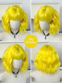 12 Inch Yellow Short Bob Curly Wigs For Women Soft Silky Heat-Resistant Synthetic Fiber Wigs For Daily Or School, Use, Perfect For Holidays Music Festivals Celebrations, Sakura Celebration,Graduation Gift & Gift For Friend' S Wig Accessory - Multicolor - View 6