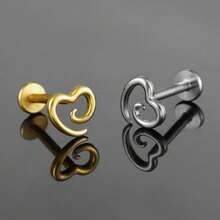 1 buah anting tindik labret titanium ASTM F136 berbentuk hati berputar, berongga, filigran, dan datar di bagian belakang untuk anting helix, conch, dan tragus. - Utas Internal - View 2