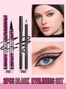 MISSLYN 2Pcs LINER Set, Ultra-Fine, Waterproof, Smudge-Proof, Long-Lasting, One-Stroke Finshed, High-Pigment, Deep Gaze Look, Smooth Texture,Ideal For Girl & Women, Back To School, Commute, Dates, Parties, Halloween,Perfect For Y2K - #Set 1 - View 1