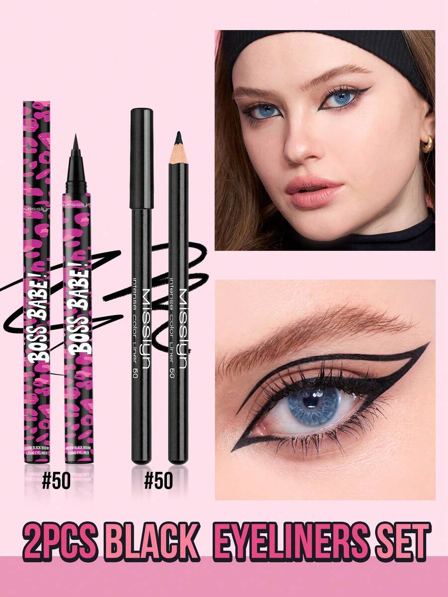 MISSLYN 2Pcs LINER Set, Ultra-Fine, Waterproof, Smudge-Proof, Long-Lasting, One-Stroke Finshed, High-Pigment, Deep Gaze Look, Smooth Texture,Ideal For Girl & Women, Back To School, Commute, Dates, Parties, Halloween,Perfect For Y2K - #Set 1 - View 1
