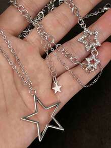 QTHOPE 2 buah Kalung Bintang Besar Berlapis Ganda untuk Wanita, Gaya Peri, Rantai Tulang Selangka INS Hip Hop, Kalung Y2K - Perak - View 2