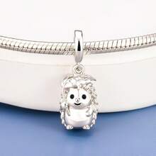 1pc Cartoon Wild Animal Beaded Series Polar Bear, Puzzle Bear, Moon Fox, Sloth, Hedgehog Pendant, DIY Jewelry Accessory, Compatible With Snake Chain, Women's Bracelet Accessory, Perfect Gift For Pet Lovers - Silver - View 3