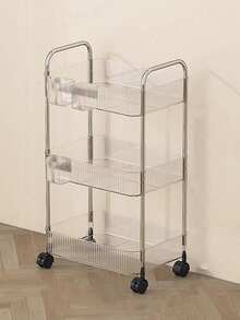 2/3/4‑Tier Rolling Storage Cart, Clear Acrylic Mobile Utility Trolley With Wheels & Side Baskets, Multi‑Purpose Organizer Rack For Bedroom, Bathroom, Office & Kitchen - Transparent - View 11