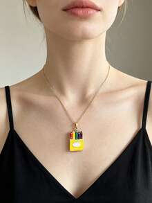 Kalung Liontin Apel Penggaris Pensil Enamel 3D Lucu, Perhiasan Fashion untuk Kembali ke Sekolah dan Kelulusan, Cocok Sebagai Hadiah untuk Pemakaian Sehari-hari Siswa dan Wanita Muda - Yellow Gold - View 8