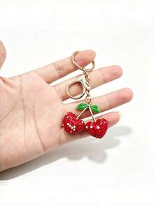 Hot-Selling New DIY Handmade Cute 3D Rhinestone Heart Cherry Keychain, Creative Rhinestone Cherry Car Key & Backpack Pendant, Mother's Day Gift For Girlfriend, Bag Decoration Charm, Holiday Creative Gift, Event Favor, Suitable For Daily Use - Multicolor - View 7