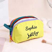 Tas Kosmetik Multilayer Blok Warna Bordir Kustom dengan Pegangan, Kantong Penyimpanan Perlengkapan Mandi Perjalanan Warna Kontras Portabel, Tas Organizer Makeup - MultiWarna - View 13