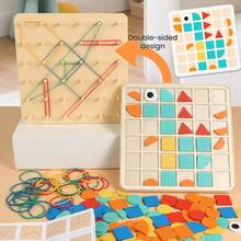 1 Set Wooden Double-Sided Mosaic Geometric Puzzle, Rubber Band Pegboard 2-In-1 Toy, Children's Shape Matching Creative Puzzle Board, Early Education Educational Toy, Thinking Training - Multicolor - View 10