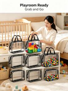 6/3/1pc 3 Sizes Black Transparent PVC Storage Bags, Portable Zipper Children's Toy Storage Bags With Handle, Baby Room Waterproof Storage Bags - Multicolor (Black) - View 3