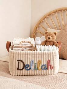 Personalized Baby Keepsake Basket, Customized Name Nursery Storage, Soft Yarn Storage Basket, Baby Christening Gift - Multicolor - View 5