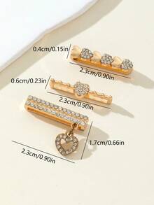 3pcs/Set Shiny Diamond Small Heart Glossy Decorative Fashion Zinc Alloy Ring Decor, Suitable For Silicone Watch Bands 38/40/41/42/44/45/49mm - Gold - View 6