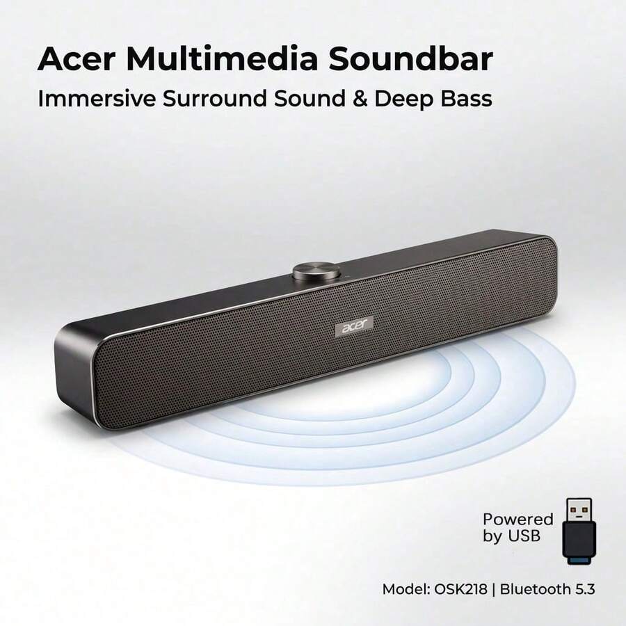 Acer Speaker Komputer Bluetooth OSK218, Speaker Mini untuk Penggunaan di Rumah, Subwoofer Multimedia Panjang, Speaker Gaming Mini USB, Universal untuk Desktop, Laptop, Ponsel, dan Tablet, Kualitas Suara Surround - View 1