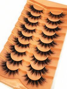 10 Pairs Eyelash Makeup Soft Fluffy 3D Faux Mink False Eyelashes Thick Handmade Curly Artificial Mink Eyelashes Natural False Eyelashes Dense Eyelashes Rose Red Tray Eyelashes - Black - View 2