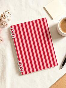 Campus Style Minimalist Striped Notebook, Red And White Striped Cover Student Writing Office Record Diary - Red And White Striped Notebook, Ideal Choice For Back To School Supplies And Learning Supplies - Perfect Gift For Students - Exquisite Storage And Planning Notebook Decorated With Striped Theme - Very Suitable For Daily Use And Organization. Striped Pattern Randomly Cut - Multicolor - View 2