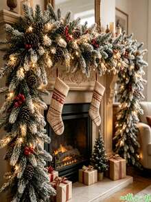 Cirelle Extra Long Artificial Norfolk Pine Christmas Garland With Dense Realistic Foliage, Pine Cones And Red Berries For Stair Rails, Entryways, Windows, Fireplace Mantels And Archway Decor - Multicolor - View 3