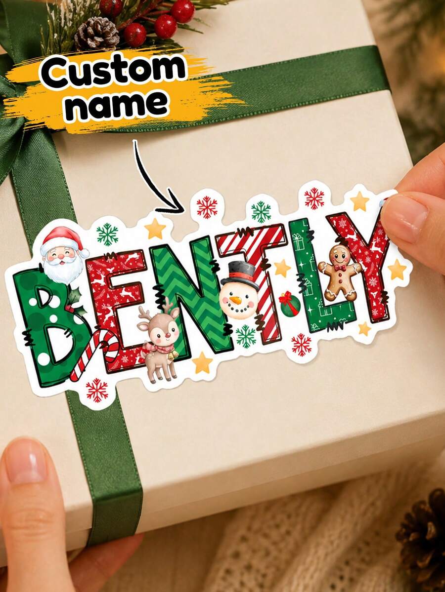 Custom Christmas Name Stickers, Personalized Holiday Letter Decals, Customized Gift Wrap Labels, Customizable Name Stickers For Presents, Christmas Party Decor, Xmas Label Sticke, Holiday Envelope Seals, Holiday Gift Tags 2026,Christmas Gift Stickers - Style B - View 1