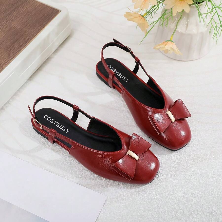 1 Pair Elegant Bowknot Sandals, Party, All Season, Popular, Versatile, Red, Fashion