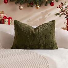 1/2 buah Sarung Bantal Dekoratif Bulu Kelinci Imitasi Motif Kepingan Salju Pohon Natal Warna Hijau Zaitun (Isi Bantal Tidak Termasuk), Sarung Bantal Persegi, Dekorasi Bantal Rumah Liburan, Kain Beludru Lembut dan Nyaman, Sofa Dekoratif Modern, Kamar Tidur Rumah, Penggunaan Asrama - Olive Green - View 15