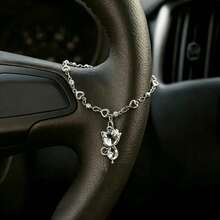 Crystal Cat Steering Wheel Car Hanging Ornament, Silver Heart‑Shaped Chain, Sweet Girly‑Style Auto Interior Hanging Charm, Decorative Car Gift For Women - Crystal Cat - View 2