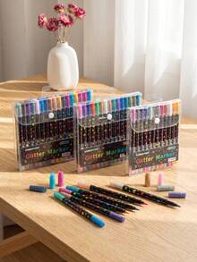 Dual-Tip Dual-Color Glitter Markers 24/48/72/96 Colors Optional, Self-Glitter Painting Pens For Kids DIY Drawing, Student Art Doodle, Long Barrel Ink-Resistant, Suitable For Birthday - Multicolor - View 4