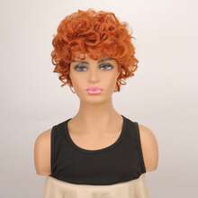 Women's Short Orange Red Curly Wig, Anime Cosplay Wig For Adult, Soft Breathable Heat Resistant Synthetic Hair Wig For Party Costume (Orange) - Orange - View 2