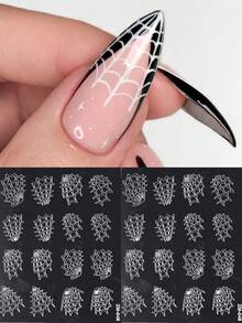 3D Hollow Spider Web Nail Art Stickers 2pcs/Pack, Halloween Gothic Style Spider Web Nail Template Design, DIY Y2K Autumn/Winter Self-Adhesive Floral Nail Decoration Stickers For Women And Girls - Clear - View 8