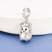 1pc Cartoon Wild Animal Beaded Series Polar Bear, Puzzle Bear, Moon Fox, Sloth, Hedgehog Pendant, DIY Jewelry Accessory, Compatible With Snake Chain, Women's Bracelet Accessory, Perfect Gift For Pet Lovers - Silver - View 2