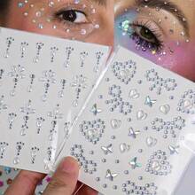 1pc Crystal Pearl/Heart/Star Face Gem Stickers Self-Adhesive Face Rhinestone Tattoo Stickers Shiny Diamond Makeup Costume Random Color - Multicolor - View 5