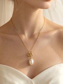 An Elegant, Hypoallergenic Women's 14K Gold-Plated Pearl Necklace-Perfect For A Bride On Her Wedding Day Or As A Holiday Gift. - Gold - View 4