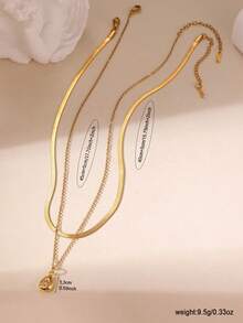2pcs 18k Gold Plated Stainless Steel Double Layer Stacked 8-Point Star Zirconia Water Drop Pendant Snake Chain Necklace - Gold - View 2