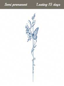 STARTTOOS Herbal Juice Semi-Permanent Long Strip Back Spine Tattoo Sticker - Butterfly Floral Stripe Pattern 7-12 Days No Fading DIY Carnival Beach Party Holiday Gift Arm Thigh Waterproof Tattoo Sticker 1pc/Pack - Blue - View 3