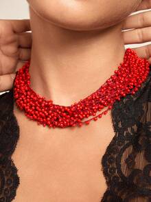 Altistry Handmade Beaded Necklace, Bohemian Style Multilayer Beaded Necklace, Popular In Europe And America - Red - View 1
