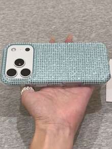 Korean Style Ins Blue Plaid 17 Pro Max Phone Case Apple 16 Protective Cover Rhinestone 17PM New 15 Pro Premium Feel Max Phone Shell - Blue - View 3