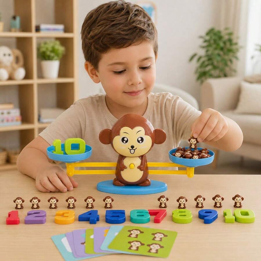 Brinquedo Jogo Balança Divertida educativo matemática Macaco Marrom - Marrom - Visão 1